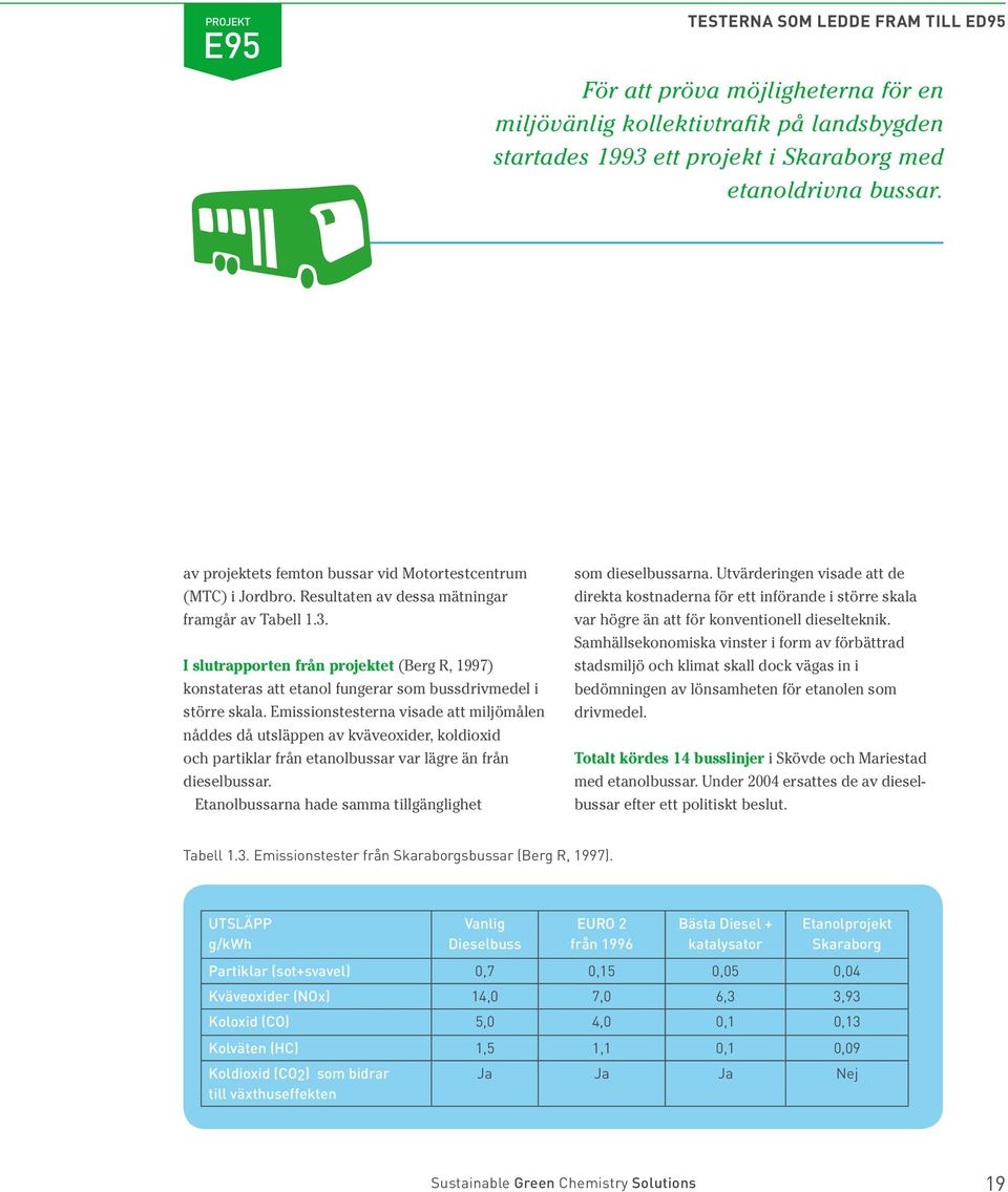 I slutrapporten från projektet (Berg R, 1997) konstateras att etanol fungerar som bussdrivmedel i större skala.