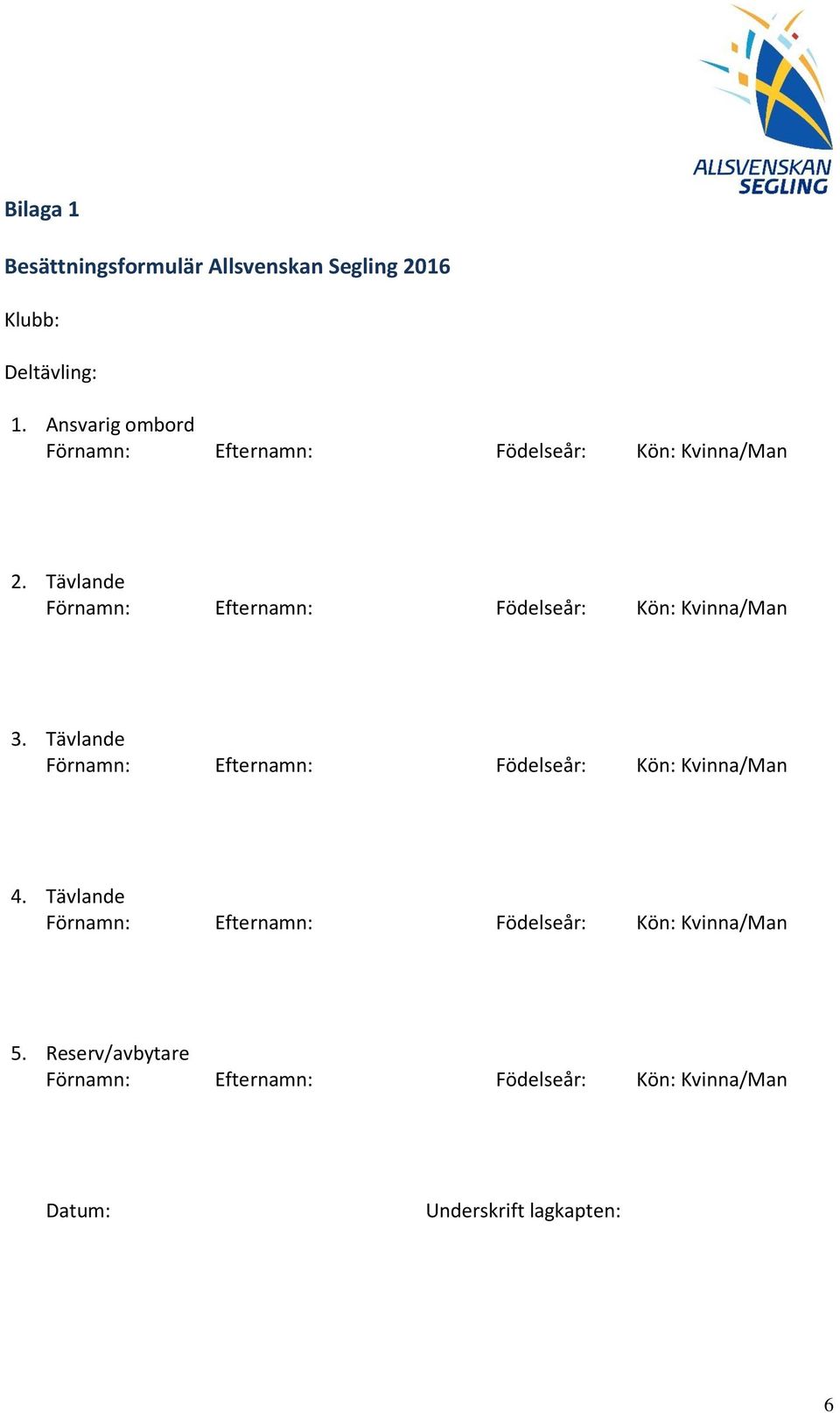 Ansvarig ombord 2. Tävlande 3. Tävlande 4.