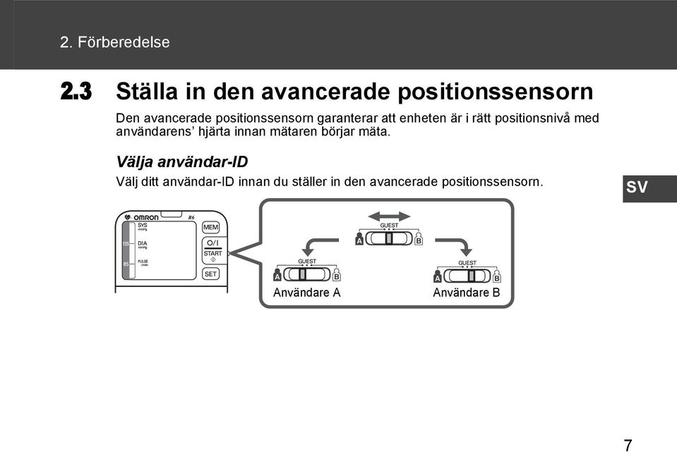 garanterar att enheten är i rätt positionsnivå med användarens hjärta innan