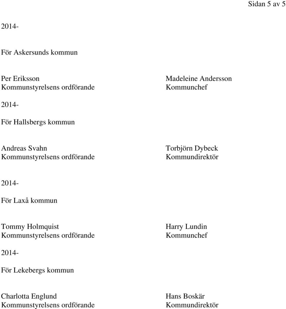 Dybeck Kommundirektör 2014- För Laxå kommun Tommy Holmquist Kommunstyrelsens ordförande Harry Lundin