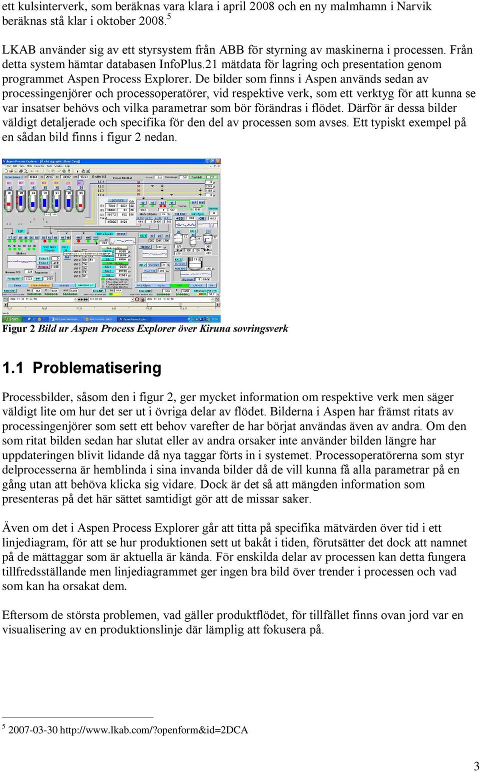 21 mätdata för lagring och presentation genom programmet Aspen Process Explorer.