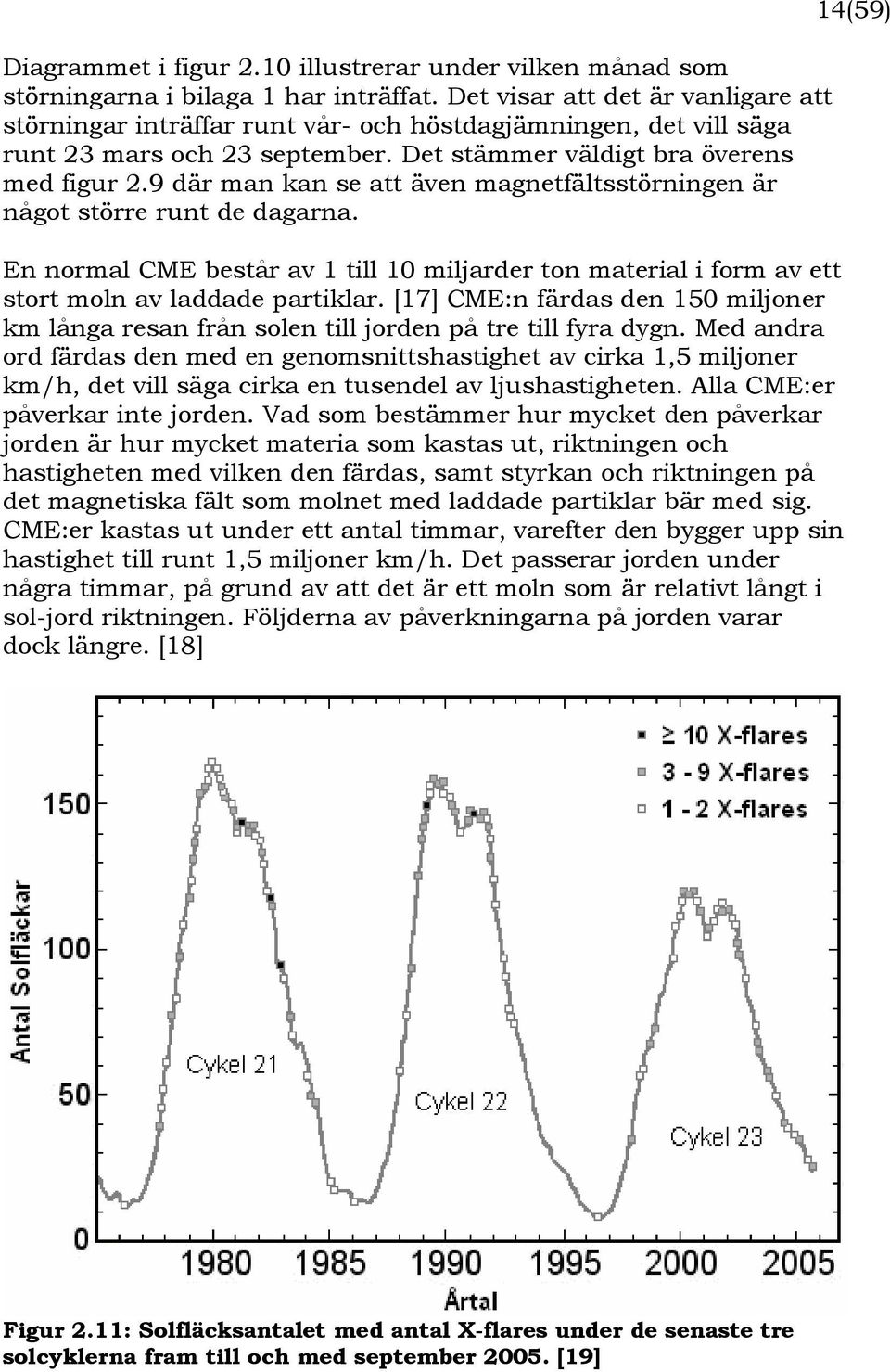 9 där man kan se att även magnetfältsstörningen är något större runt de dagarna. En normal CME består av 1 till 10 miljarder ton material i form av ett stort moln av laddade partiklar.