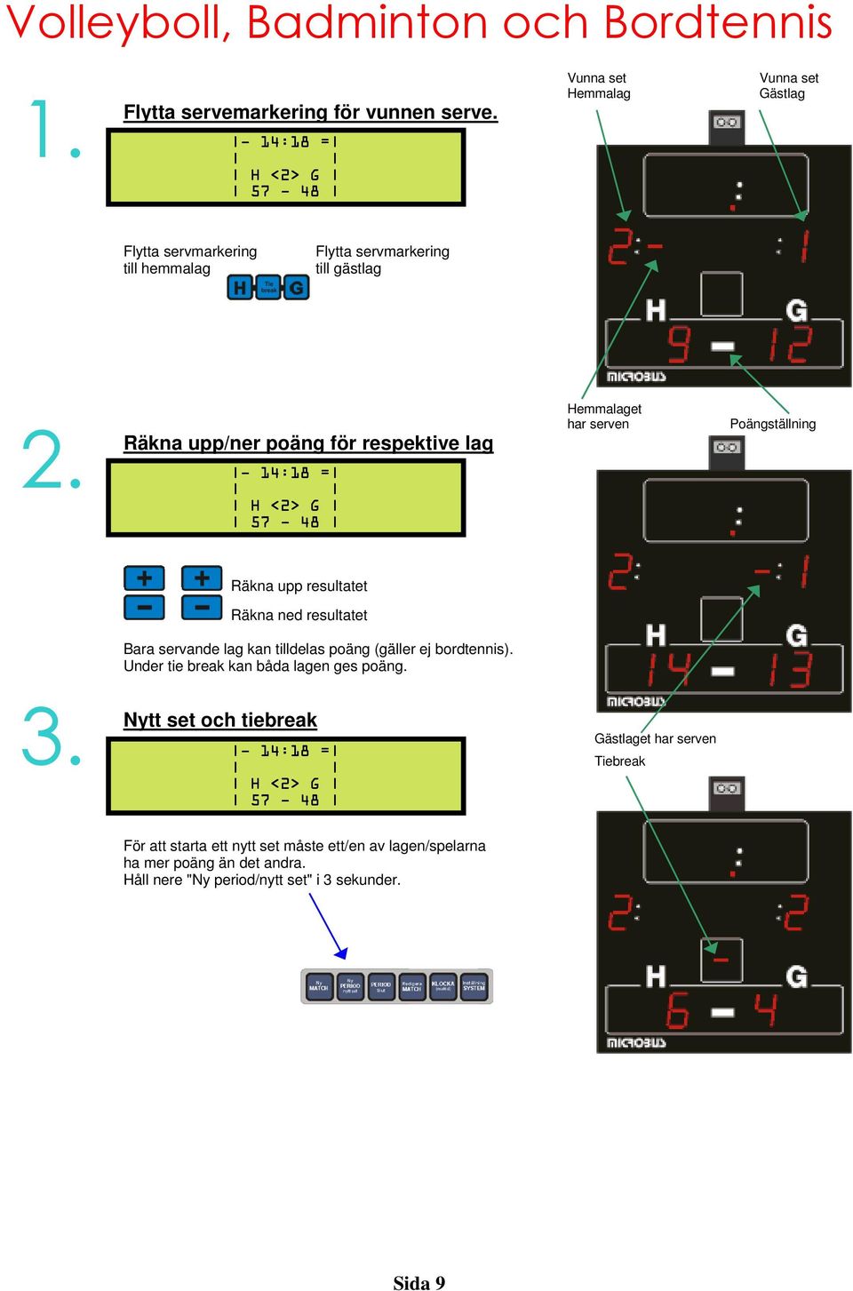 - Räkna upp/ner poäng för respektive lag 14:18 = H <2> G 57-48 Hemmalaget har serven Poängställning Räkna upp resultatet Räkna ned resultatet Bara servande lag kan
