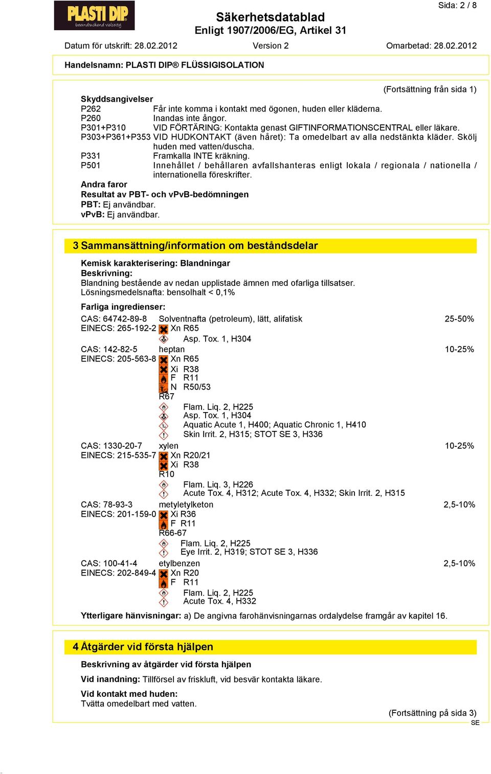 P331 Framkalla INTE kräkning. P501 Innehållet / behållaren avfallshanteras enligt lokala / regionala / nationella / internationella föreskrifter.