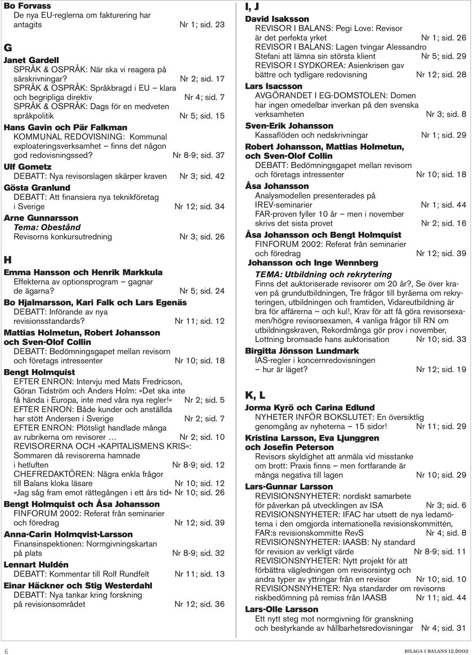 15 Hans Gavin och Pär Falkman KOMMUNAL REDOVISNING: Kommunal exploateringsverksamhet finns det någon god redovisningssed? Nr 8-9; sid. 37 Ulf Gometz DEBATT: Nya revisorslagen skärper kraven Nr 3; sid.