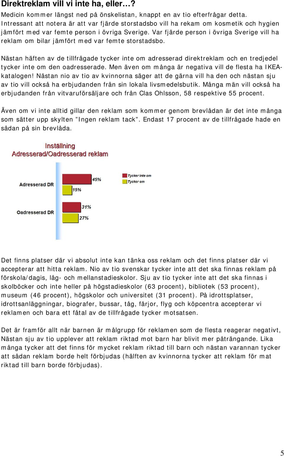 Var fjärde person i övriga Sverige vill ha reklam om bilar jämfört med var femte storstadsbo.