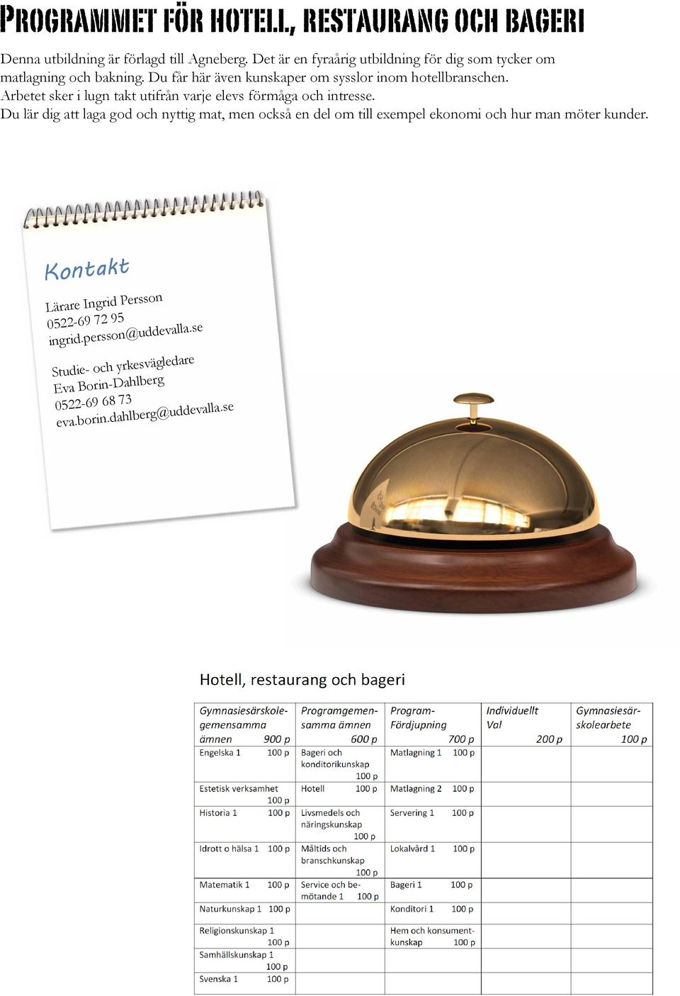 Du får här även kunskaper om sysslor inom hotellbranschen.