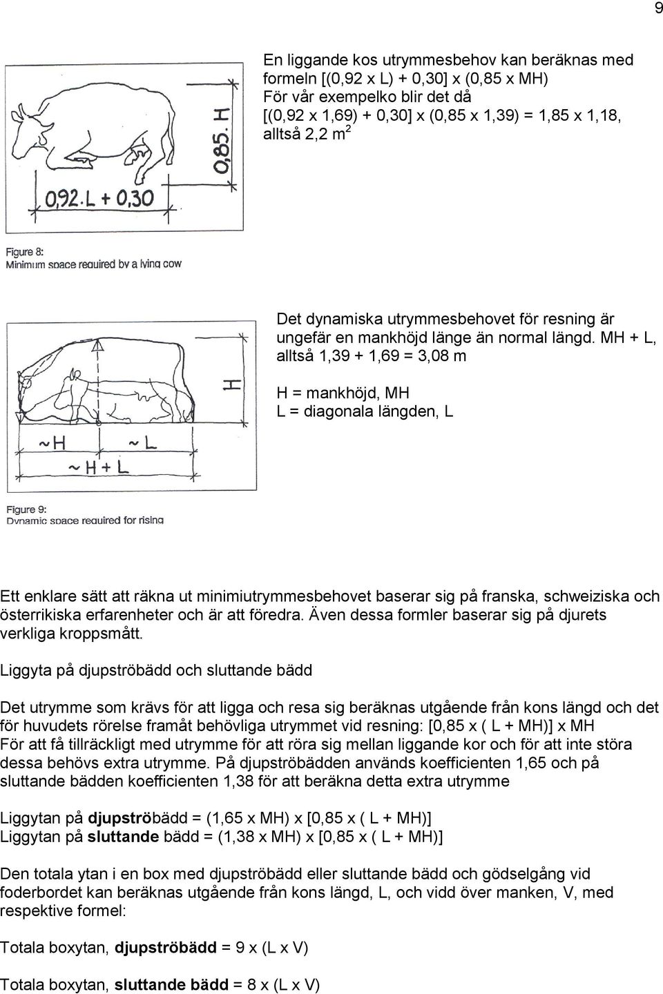 MH + L, alltså 1,39 + 1,69 = 3,08 m H = mankhöjd, MH L = diagonala längden, L Ett enklare sätt att räkna ut minimiutrymmesbehovet baserar sig på franska, schweiziska och österrikiska erfarenheter och