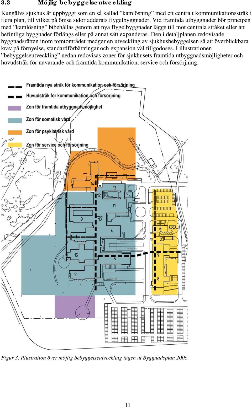 Den i detaljplanen redovisade byggnadsrätten inom tomtområdet medger en utveckling av sjukhusbebyggelsen så att överblickbara krav på förnyelse, standardförbättringar och expansion väl tillgodoses.