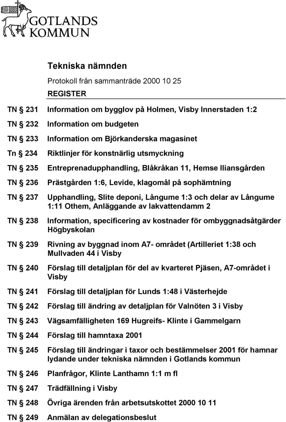 klagomål på sophämtning Upphandling, Slite deponi, Långume 1:3 och delar av Långume 1:11 Othem, Anläggande av lakvattendamm 2 Information, specificering av kostnader för ombyggnadsåtgärder