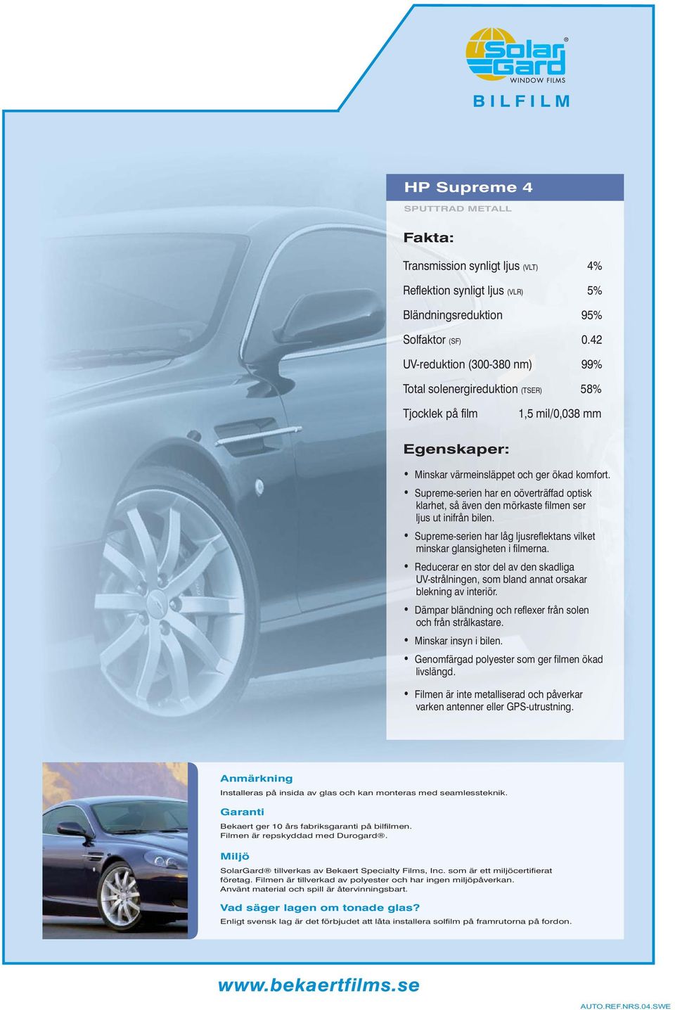 Bländningsreduktion 95% Solfaktor (SF) 0.