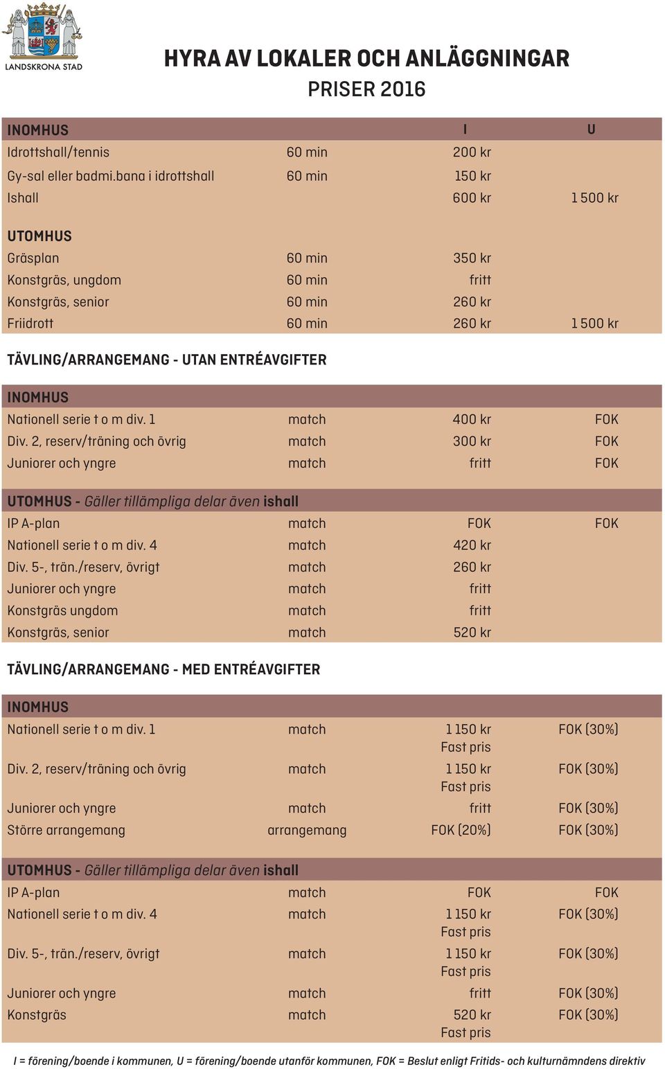 TÄVLING/ARRANGEMANG - UTAN ENTRÉAVGIFTER Nationell serie t o m div. 1 match 400 kr FOK Div.