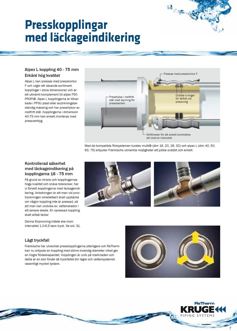 Kopplingarna i dimension 40-75 mm kan enkelt monteras med pressverktyg.