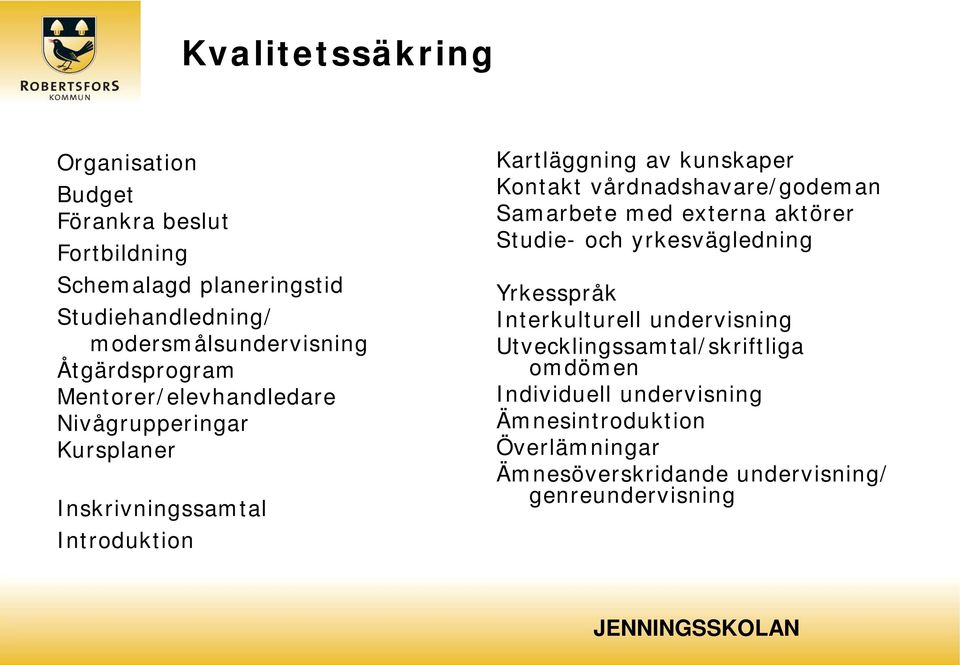 vårdnadshavare/godeman Samarbete med externa aktörer Studie- och yrkesvägledning Yrkesspråk Interkulturell undervisning