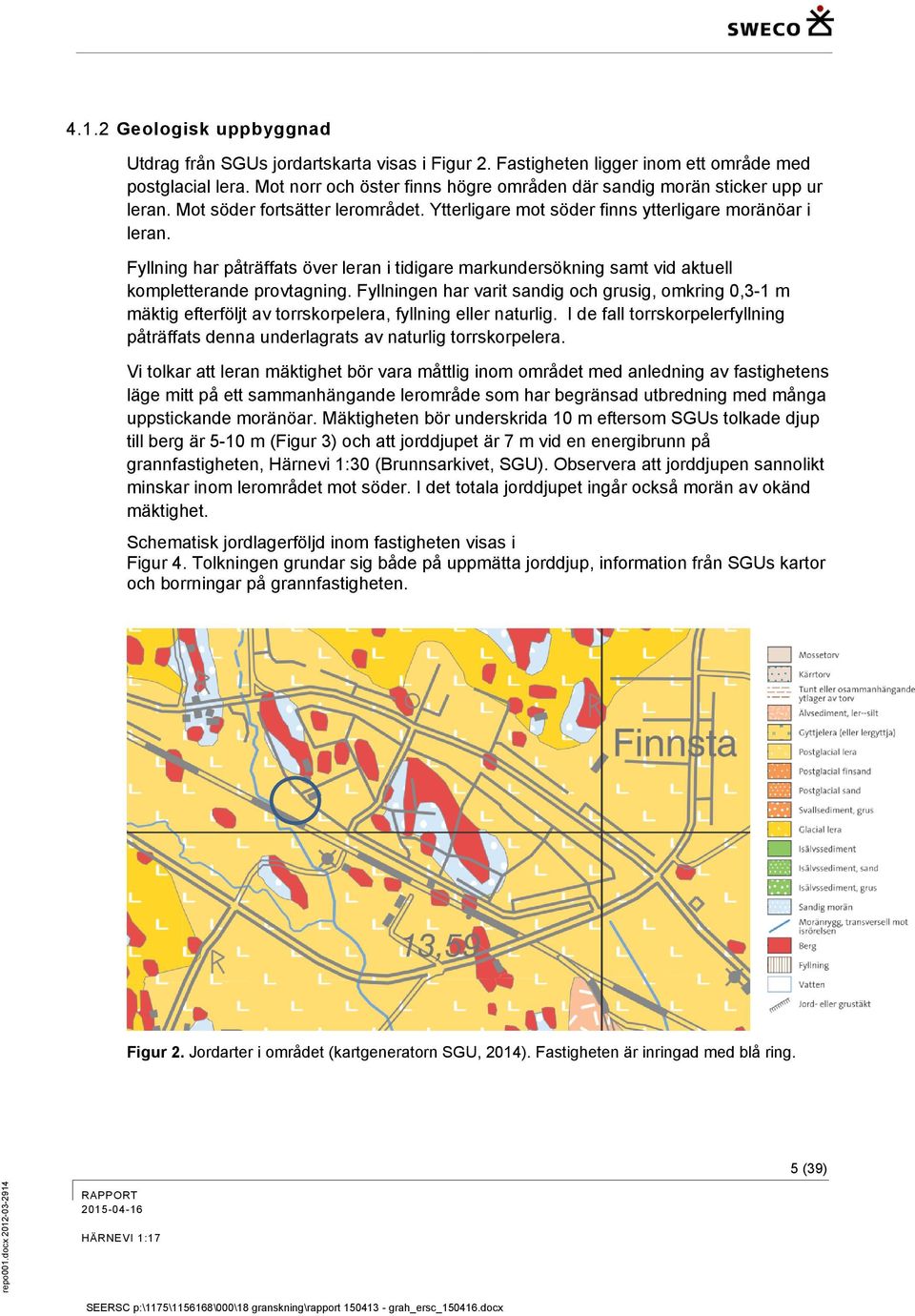 Fyllning har påträffats över leran i tidigare markundersökning samt vid aktuell kompletterande provtagning.