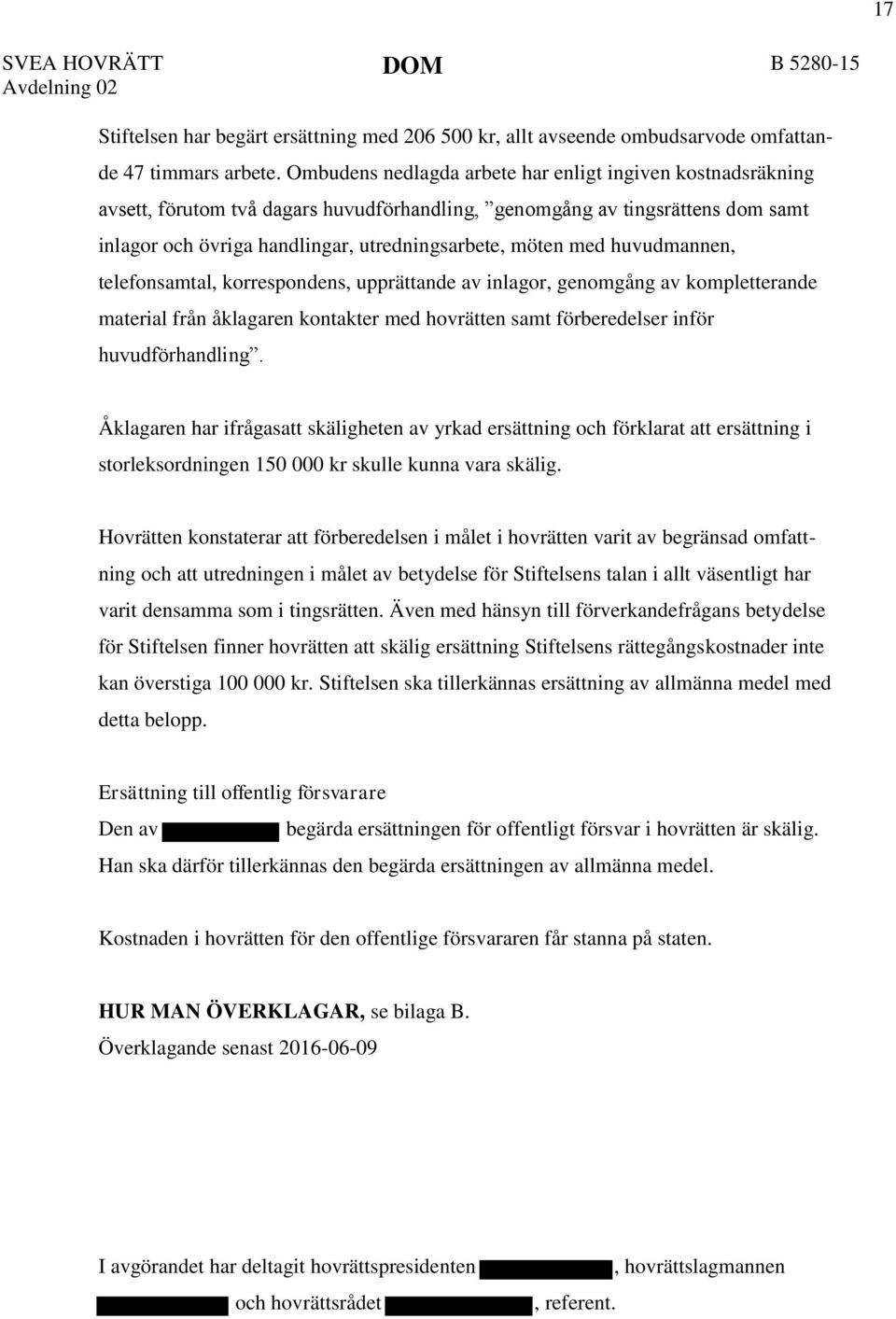 huvudmannen, telefonsamtal, korrespondens, upprättande av inlagor, genomgång av kompletterande material från åklagaren kontakter med hovrätten samt förberedelser inför huvudförhandling.