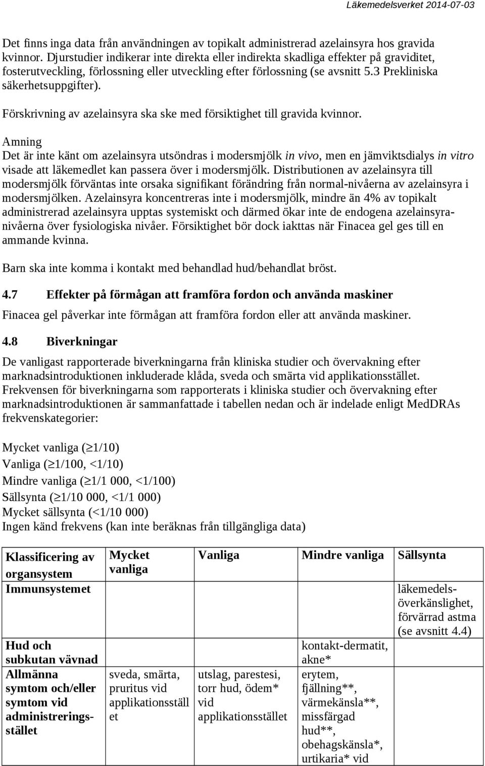 Förskrivning av azelainsyra ska ske med försiktighet till gravida kvinnor.