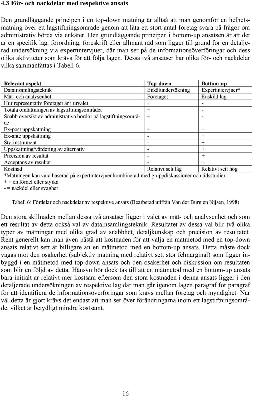 Den grundläggande principen i bottom-up ansatsen är att det är en specifik lag, förordning, föreskrift eller allmänt råd som ligger till grund för en detaljerad undersökning via expertintervjuer, där