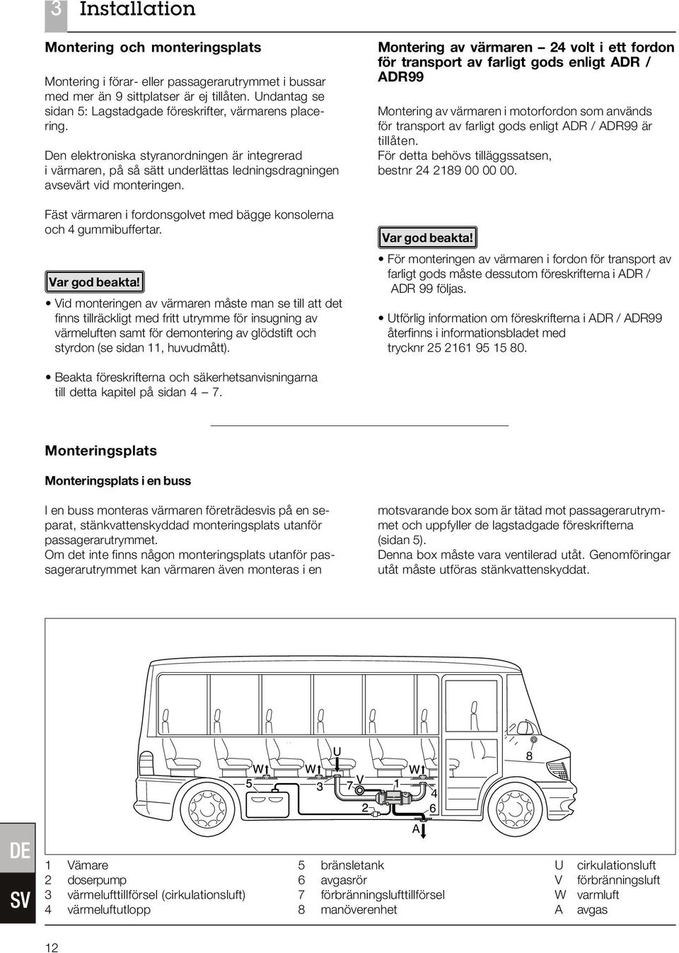 Fäst värmaren i fordonsgolvet med bägge konsolerna och 4 gummibuffertar.