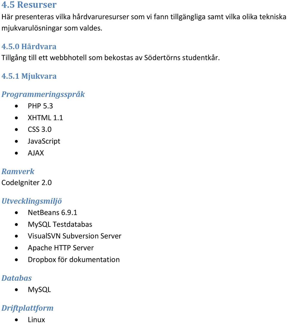 3 XHTML 1.1 CSS 3.0 JavaScript AJAX Ramverk CodeIgniter 2.0 Utvecklingsmiljö NetBeans 6.9.