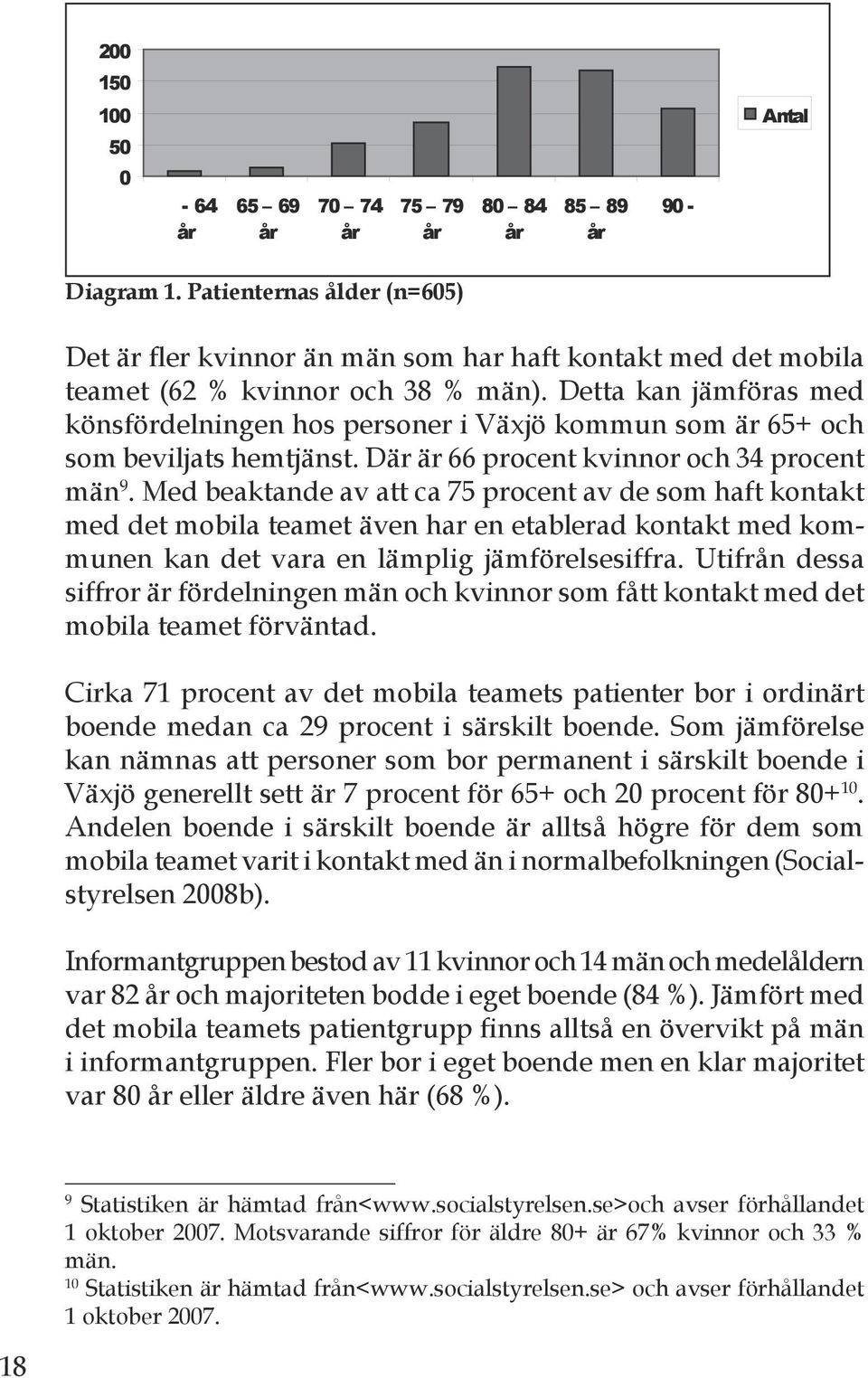 Detta kan jämföras med könsfördelningen hos personer i Växjö kommun som är 65+ och som beviljats hemtjänst. Där är 66 procent kvinnor och procent män 9.