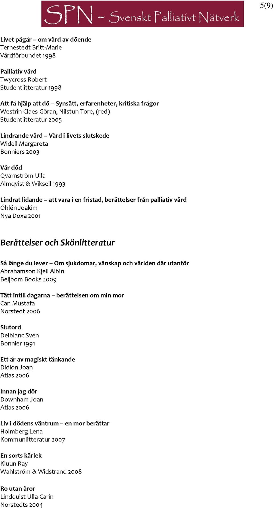 i en fristad, berättelser från palliativ vård Öhlén Joakim Nya Doxa 2001 Berättelser och Skönlitteratur Så länge du lever Om sjukdomar, vänskap och världen där utanför Abrahamson Kjell Albin Beijbom