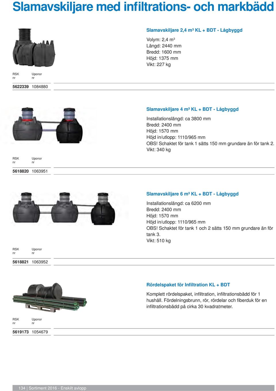 Vikt: 340 kg 5618820 1063951 Slamavskiljare 6 m³ KL + BDT - Lågbyggd Installationslängd: ca 6200 mm Bredd: 2400 mm Höjd: 1570 mm Höjd in/utlopp: 1110/965 mm OBS!