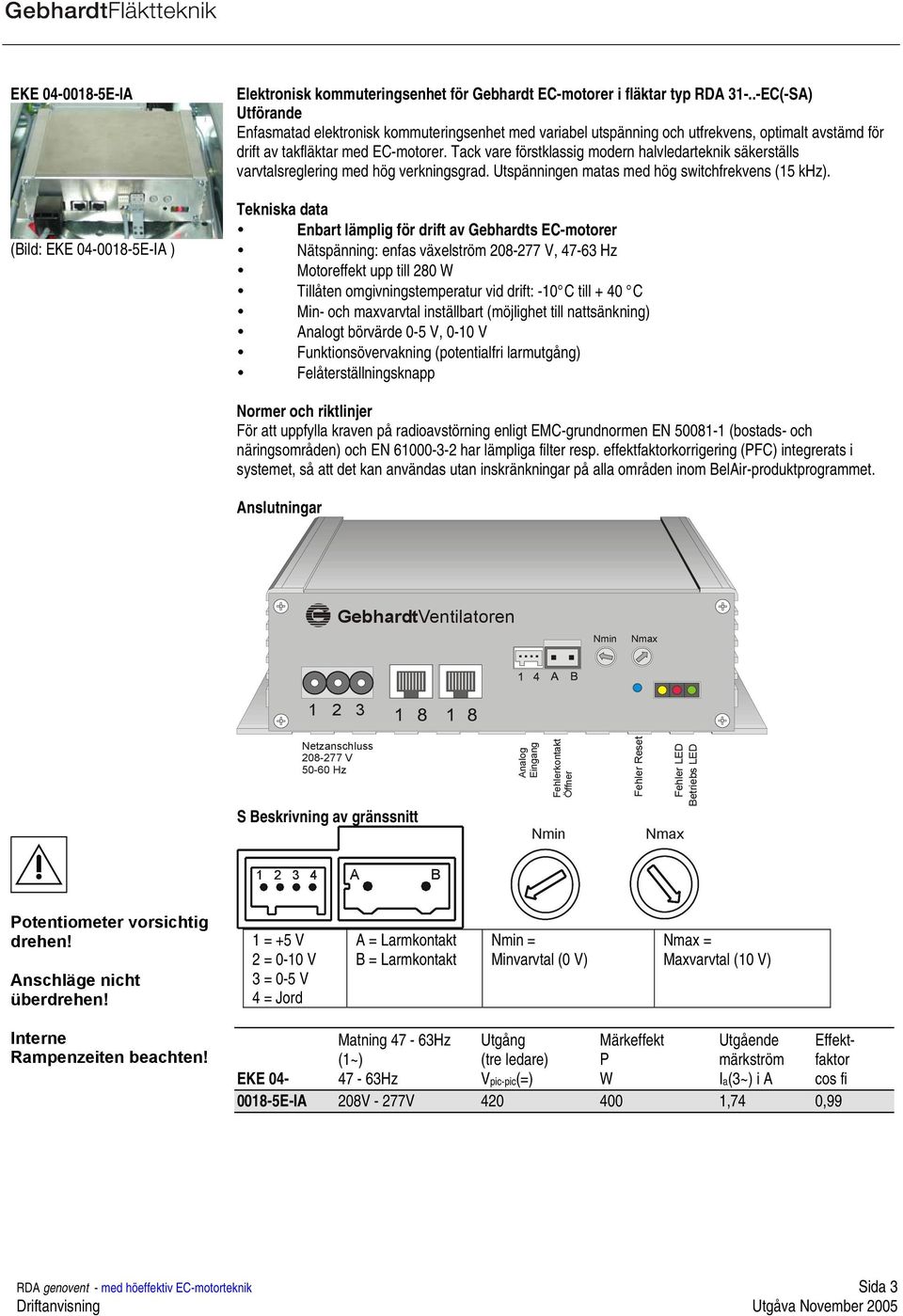 Tack vare förstklassig modern halvledarteknik säkerställs varvtalsreglering med hög verkningsgrad. Utspänningen matas med hög switchfrekvens (15 khz).