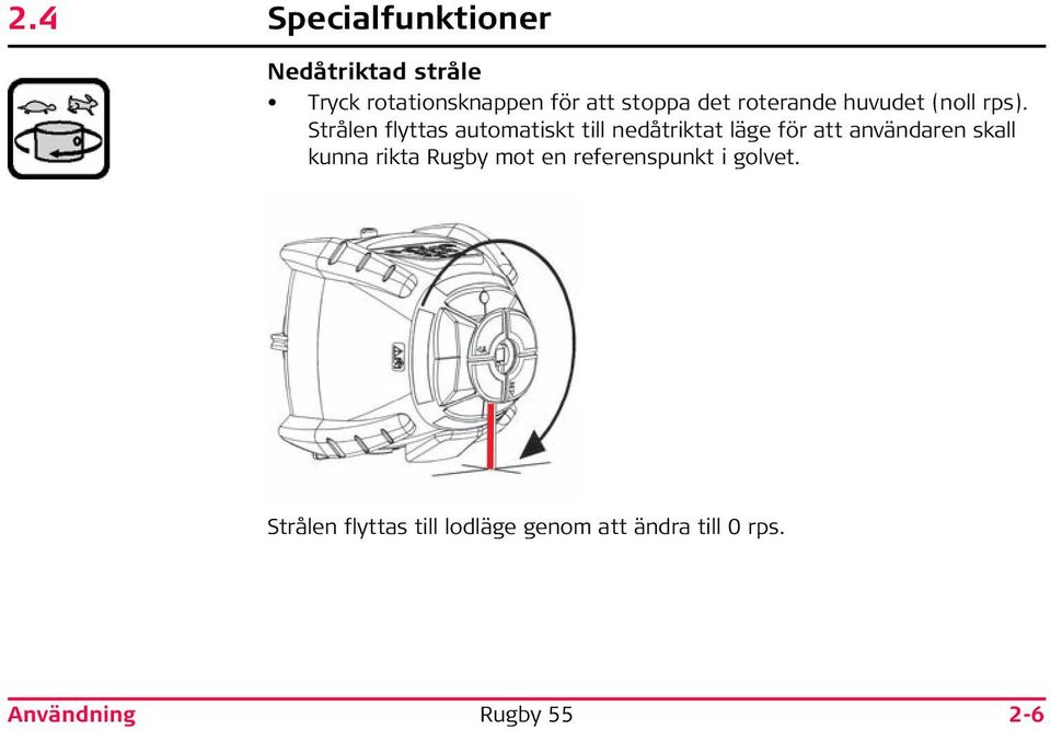 Strålen flyttas automatiskt till nedåtriktat läge för att användaren skall