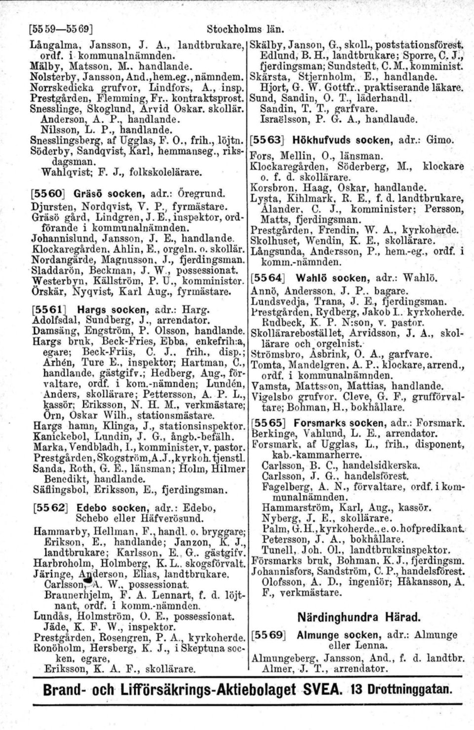 Hjort, G. W. Gottfr.. praktiserande läkare. Prostgården, Flemming, Fr.. kontraktsprost. Sund, Sandin, O. T., läderhandl. Snesslinge, Skoglund, Arvid Oskar. skollär. Sandin, T. T., garfvare.