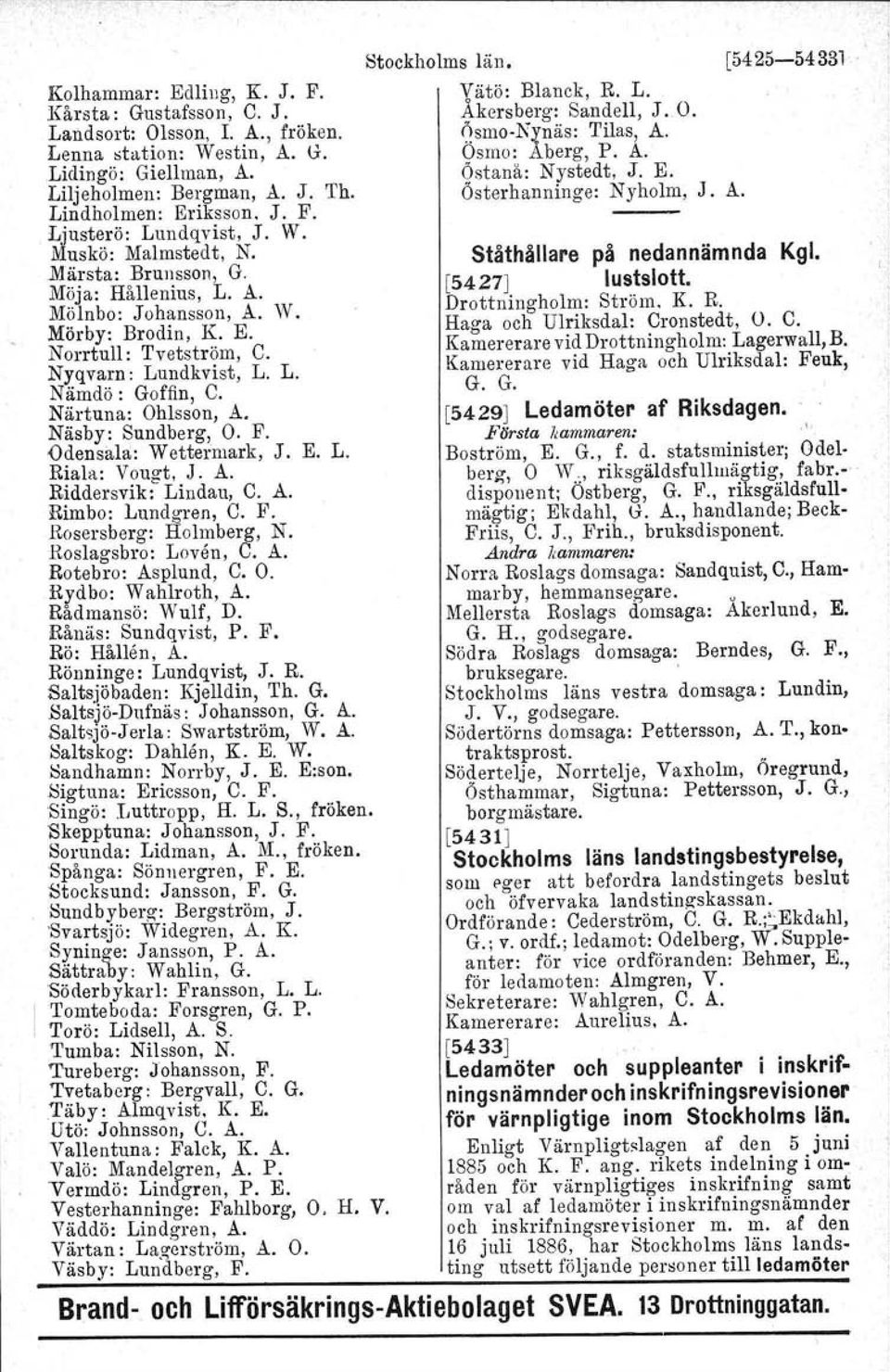 Närtuna: Ohlsson, A. Näsby: Sundberg, O. F. Odensala. Wettermark, J. E. L. Riala: Vougt, J. A. Riddersvik: Lindan, C. A. Rimbo: Lundgren, C. F. Rosersberg Holmberg, N. Roslagsbro. Loven, C. A. Rotebro: Asplund, C.