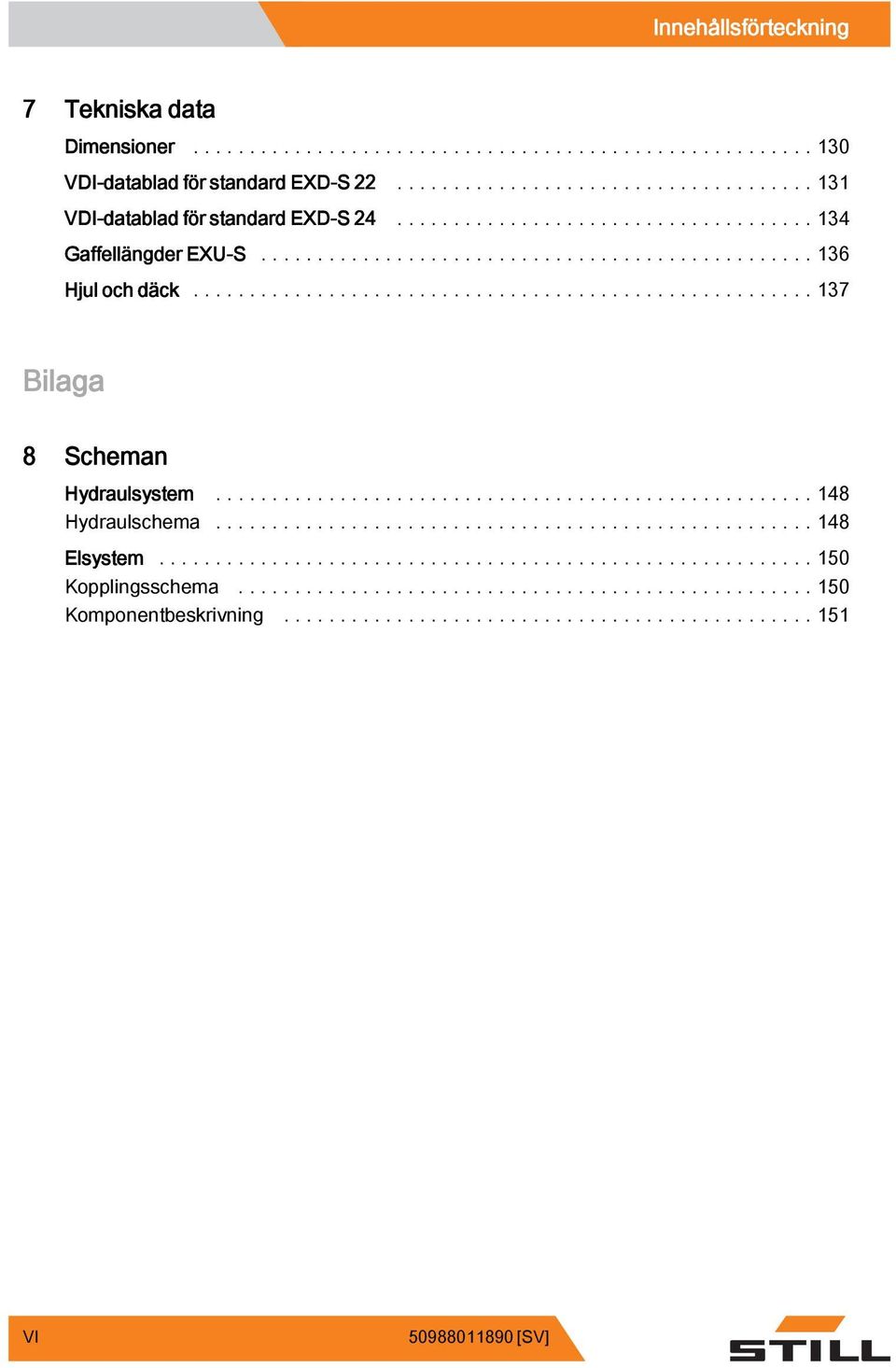 ..134 Gaffellängder EXU-S...136 Hjul och däck...137 Bilaga 8 Scheman Hydraulsystem.