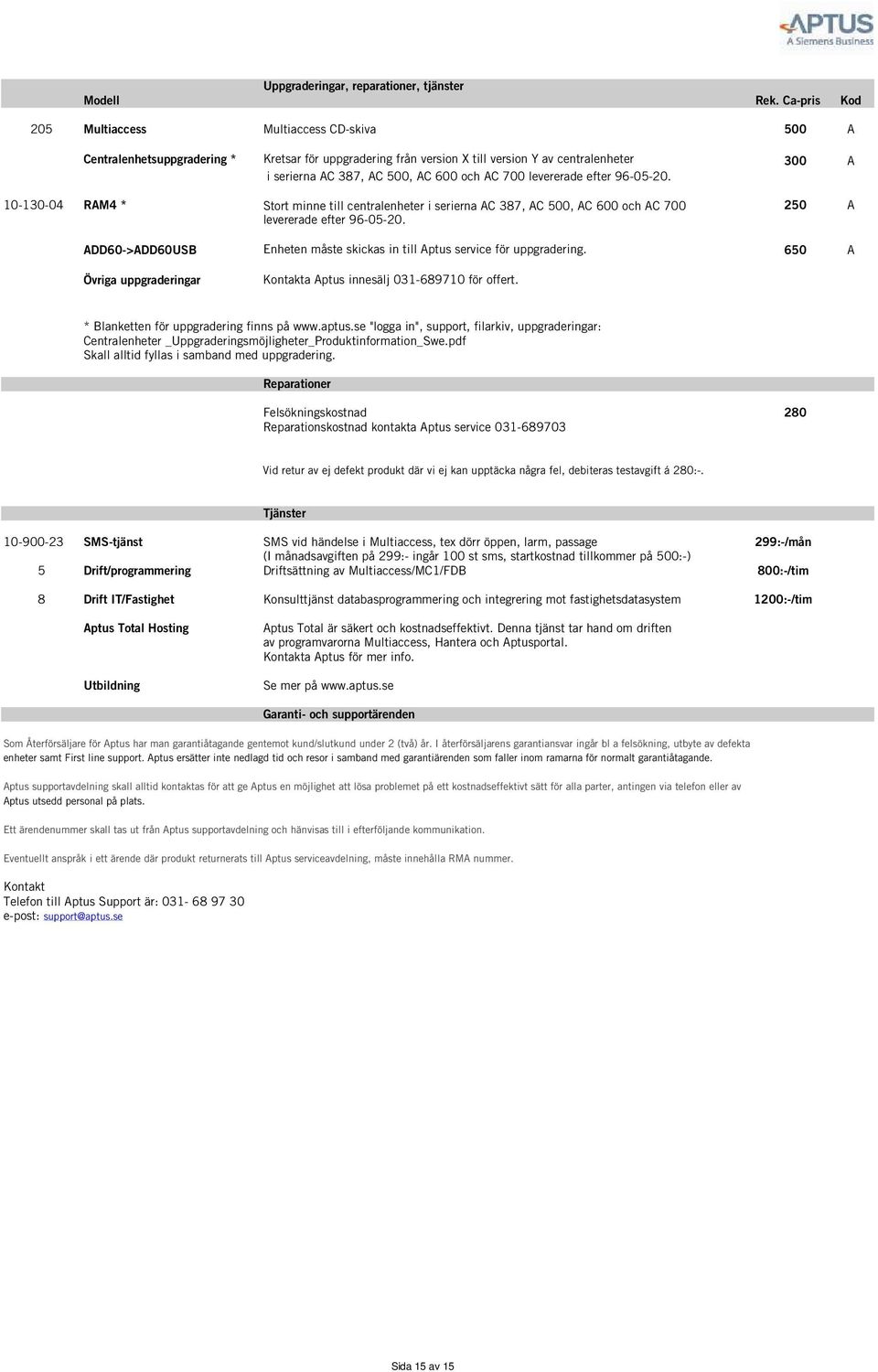 AC 700 levererade efter 96-05-20. 10-130-04 RAM4 * Stort minne till centralenheter i serierna AC 387, AC 500, AC 600 och AC 700 250 A levererade efter 96-05-20.