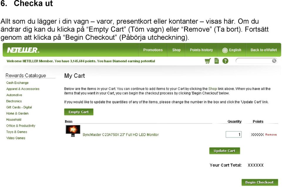 Om du ändrar dig kan du klicka på Empty Cart (Töm vagn)