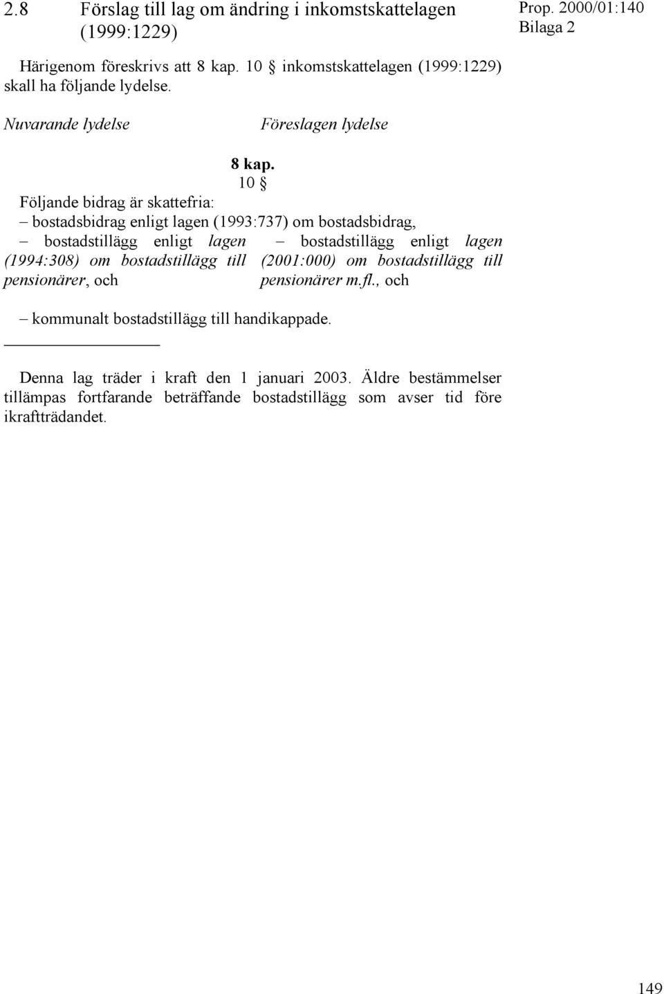 10 Följande bidrag är skattefria: bostadsbidrag enligt lagen (1993:737) om bostadsbidrag, bostadstillägg enligt lagen (1994:308) om bostadstillägg till