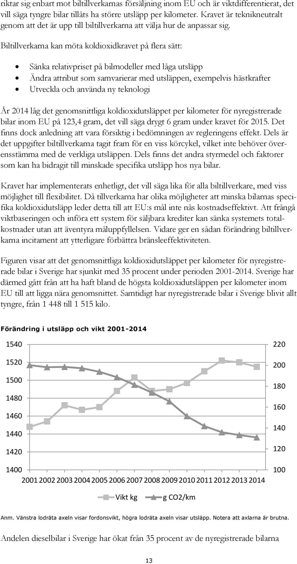 Biltillverkarna kan möta koldioxidkravet på flera sätt: Sänka relativpriset på bilmodeller med låga utsläpp Ändra attribut som samvarierar med utsläppen, exempelvis hästkrafter Utveckla och använda