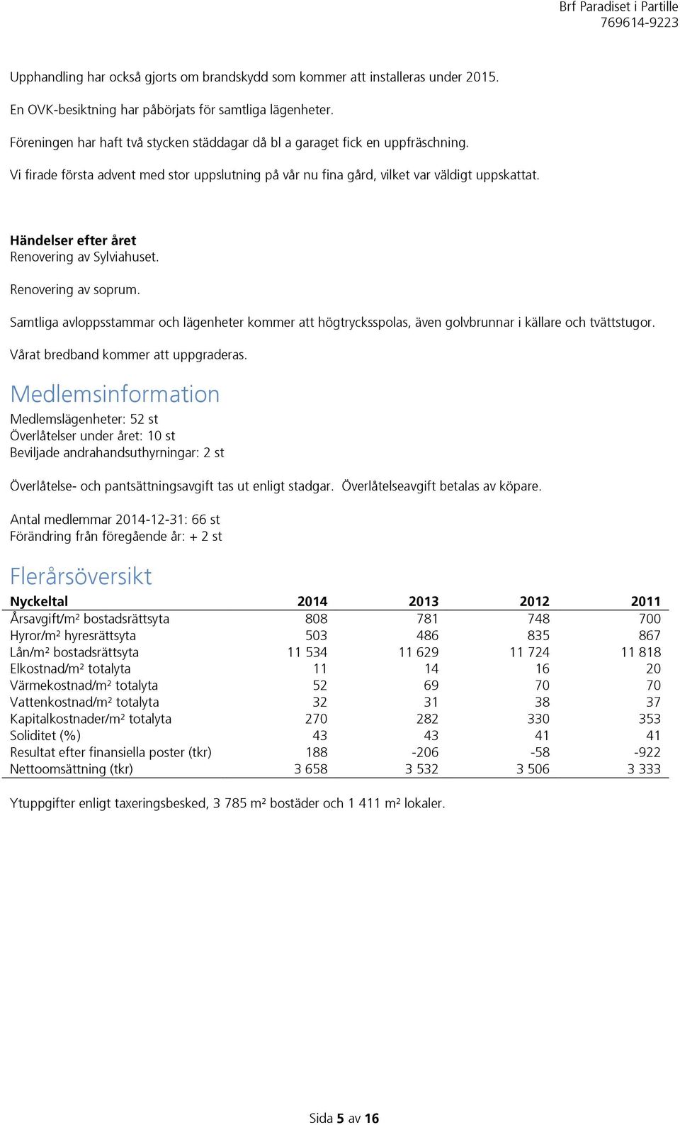 Händelser efter året Renovering av Sylviahuset. Renovering av soprum. Samtliga avloppsstammar och lägenheter kommer att högtrycksspolas, även golvbrunnar i källare och tvättstugor.