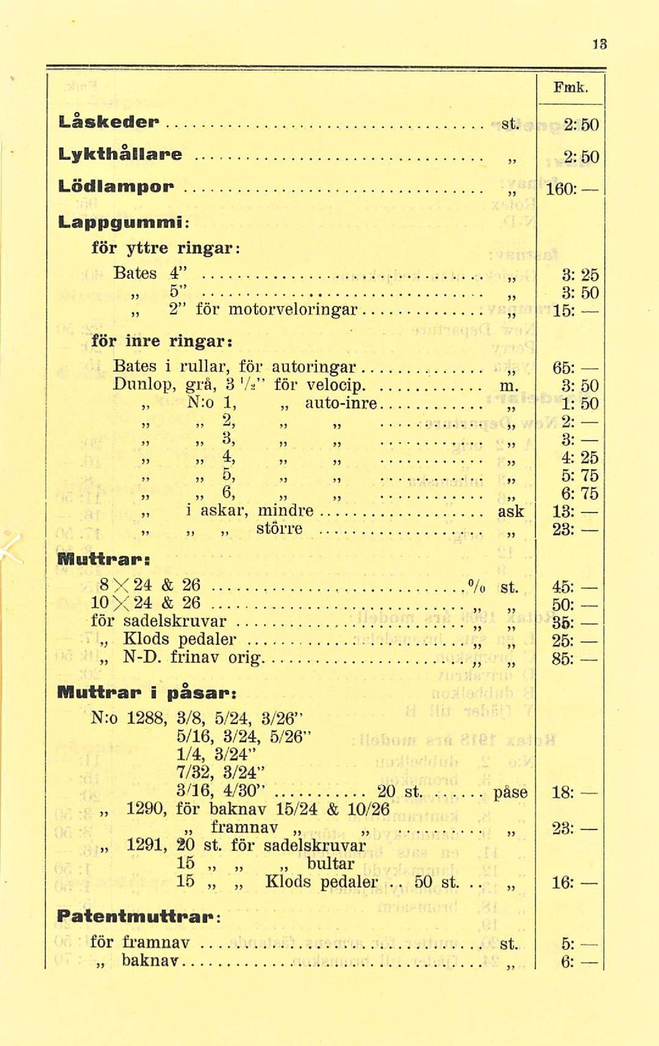 65: 3:50 1:50 2 9- ))»» >) J) )>» 5,» i»»3, )) >) 3. 4,» ö,»» askar, mindre ask 6: 13: större 25 o* 75 23: Muttrar: 8X24 & 26 % st.