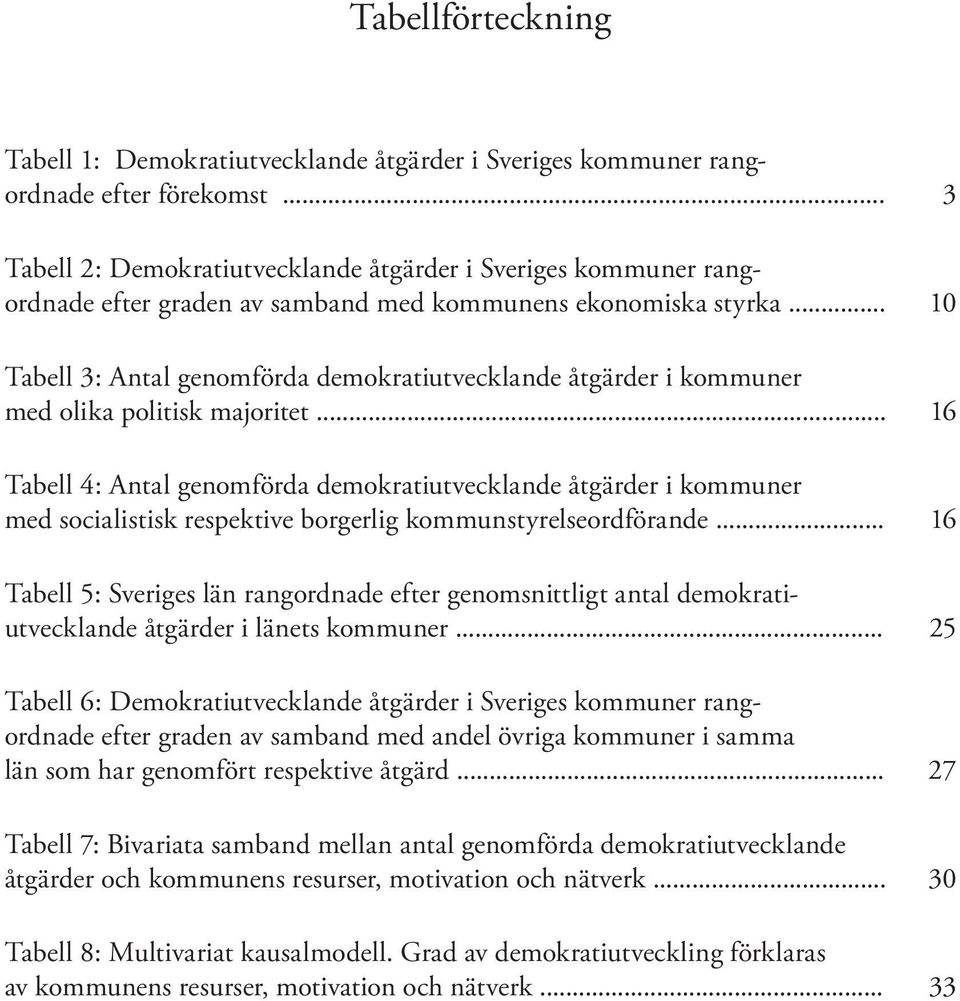 .. 10 Tabell 3: Antal genomförda demokratiutvecklande åtgärder i kommuner med olika politisk majoritet.