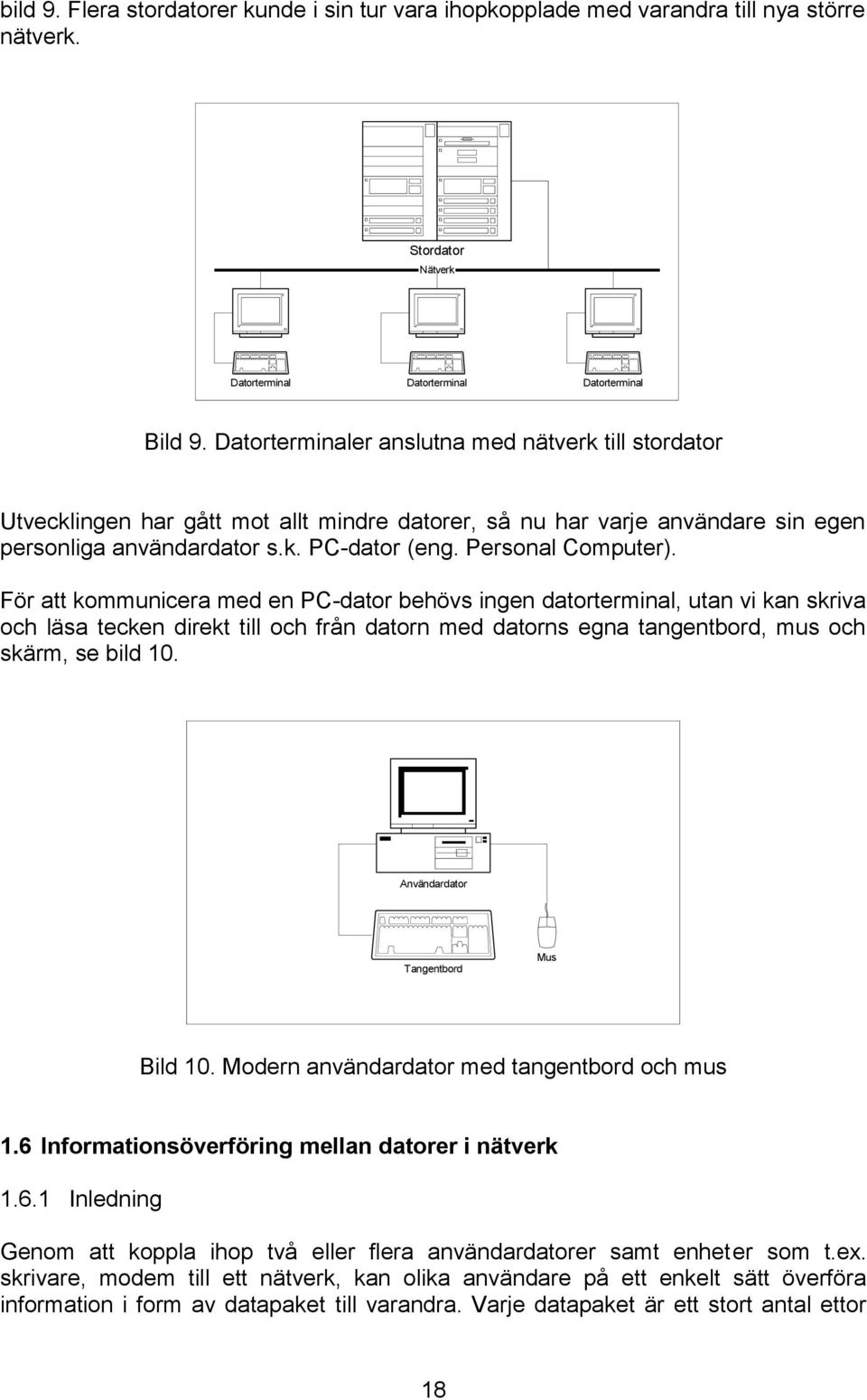För att kommunicera med en PC-dator behövs ingen datorterminal, utan vi kan skriva och läsa tecken direkt till och från datorn med datorns egna tangentbord, mus och skärm, se bild 10.