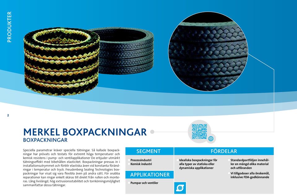 Boxpackningar pressas in i installationsutrymmet och förblir elastiska även vid konstanta förändringar i temperatur och tryck.