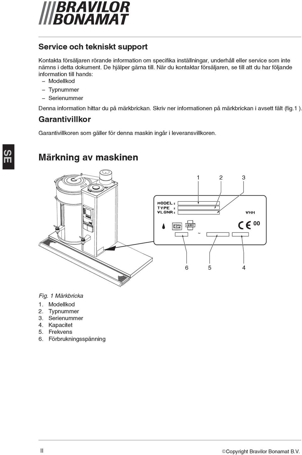 När du kontaktar försäljaren, se till att du har följande information till hands: Modellkod Typnummer Serienummer Denna information hittar du på märkbrickan.