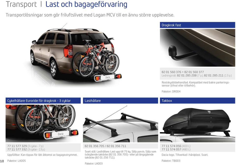 Paketnr: DR004 Cykelhållare Euroride för dragkrok - 3 cyklar Lasthållare Takbox 10 77 11 577 329 (3 cyklar 7 p.) 77 11 577 332 (3 cyklar 13 p.