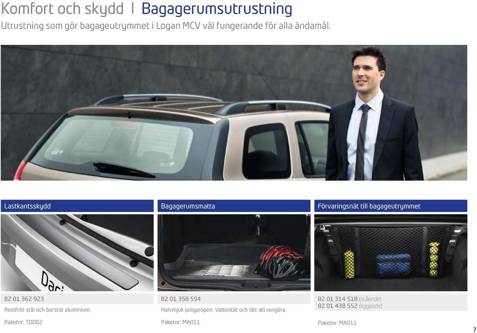 Lastkantsskydd Bagagerumsmatta Förvaringsnät till bagageutrymmet 82 01 362 923 Rostfritt stål och