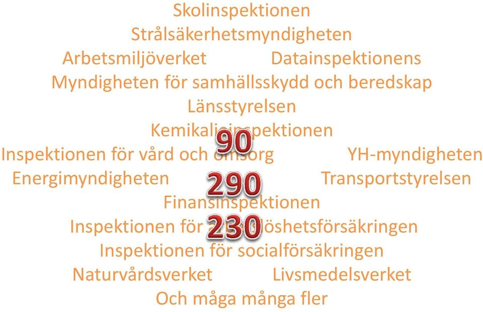 YH-myndigheten Energimyndigheten Transportstyrelsen Finansinspektionen Inspektionen för