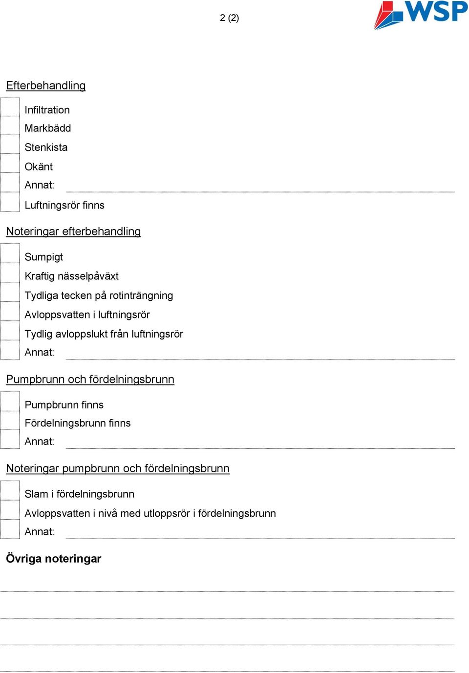 luftningsrör Annat: Pumpbrunn och fördelningsbrunn Pumpbrunn finns Fördelningsbrunn finns Annat: Noteringar