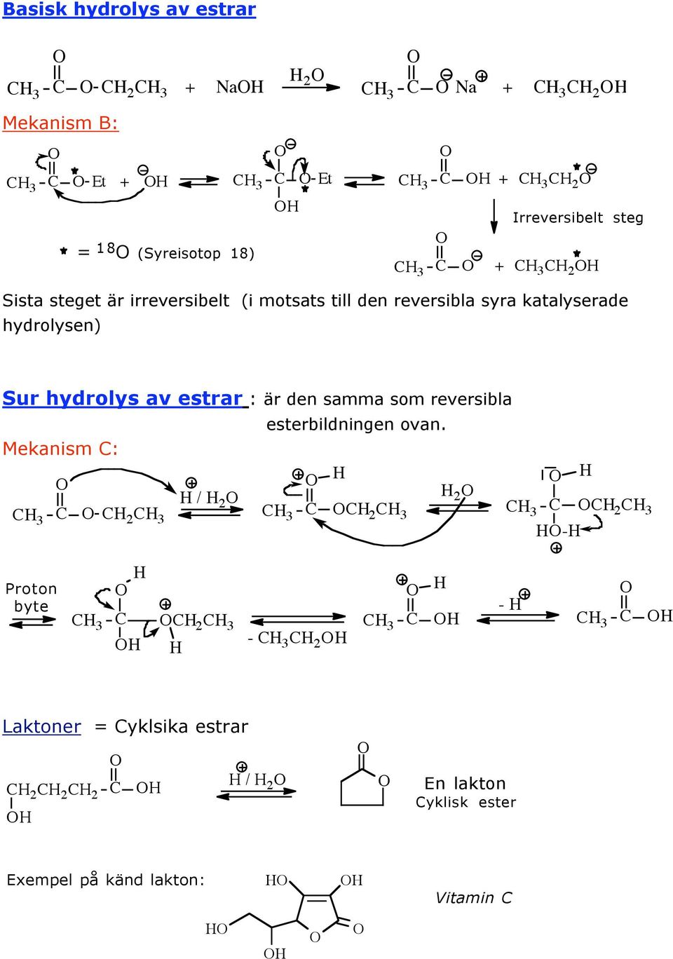 hydrolysen) Sur hydrolys av estrar : är den samma som reversibla esterbildningen ovan.