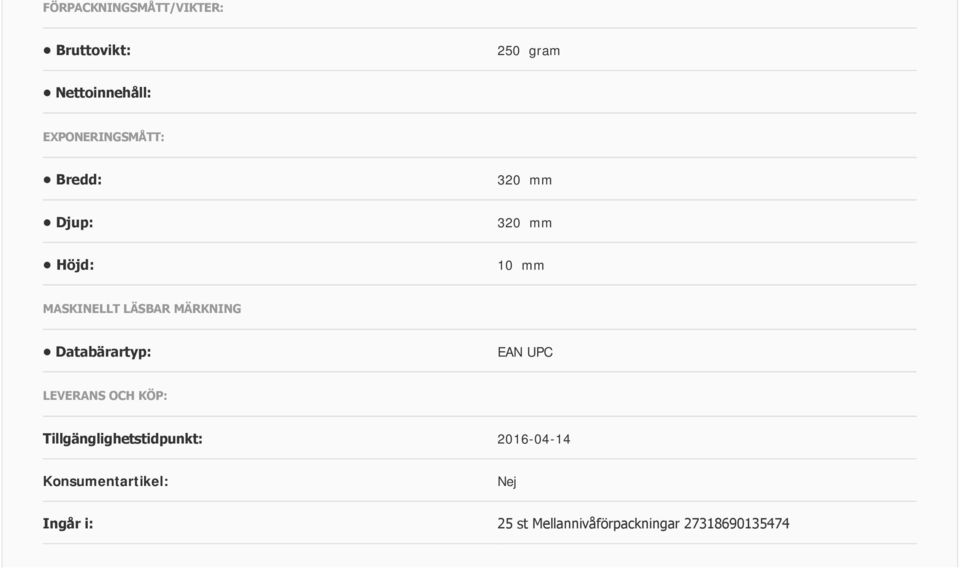 LÄSBAR MÄRKNING Databärartyp: EAN UPC LEVERANS OCH KÖP: