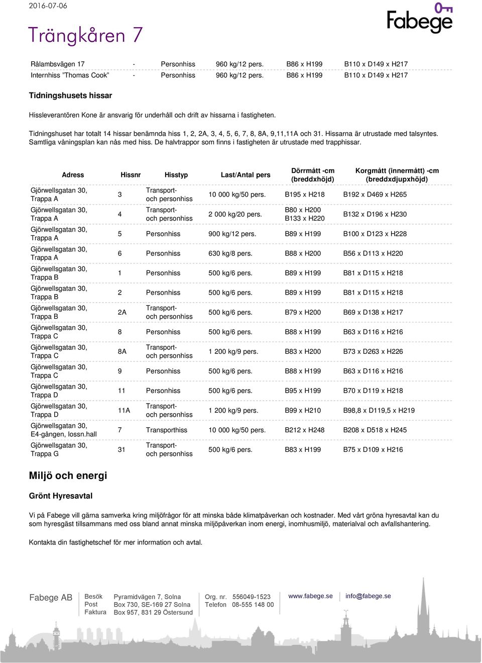 Tidningshuset har totalt 14 hissar benämnda hiss 1, 2, 2A, 3, 4, 5, 6, 7, 8, 8A, 9,11,11A och 31. Hissarna är utrustade med talsyntes. Samtliga våningsplan kan nås med hiss.