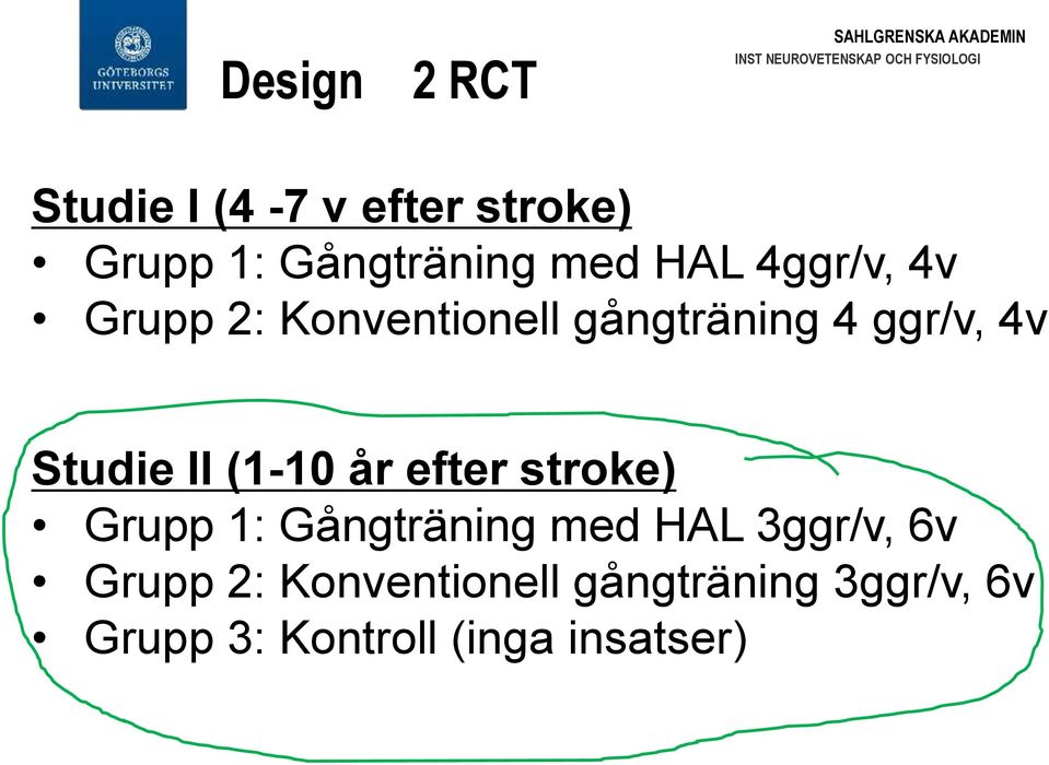 4v Studie II (1-10 år efter stroke) Grupp 1: Gångträning med HAL 3ggr/v, 6v